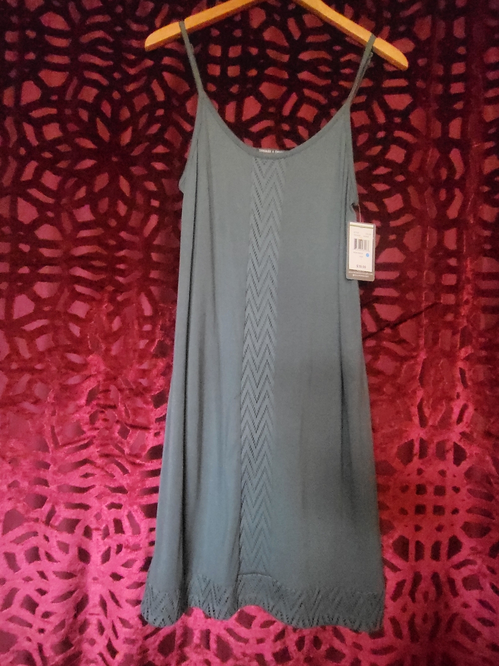 Threads 4 Thoughs - Sleeveless Teal Slip Dress with Crochet Trim